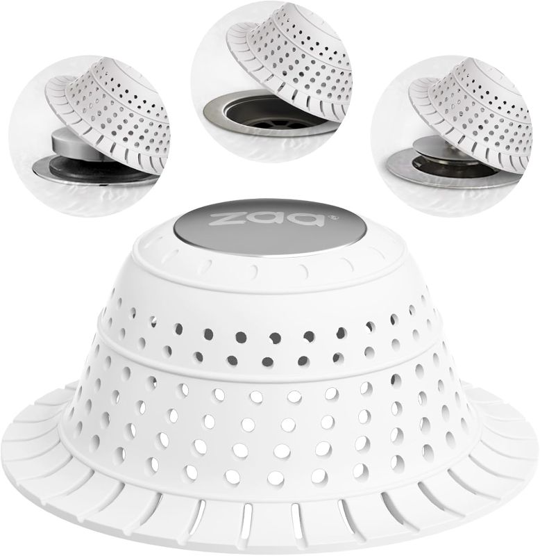 Photo 1 of zaa Bathtub Drain Hair Catcher, Silicone Collapsible 1 Pack Drain Protector for Pop-Up and Regular Drains of Shower, Tub, Bathroom, Sink, Snow-White