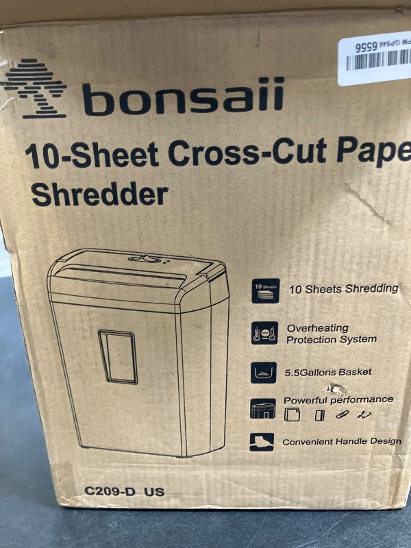 View 2 of Bonsaii 10-Sheet Cross Cut Paper Shredder, 5.5 Gal Home Office Heavy Duty Shredder for Credit Card, Staple, Clip with Transparent Window(C209-D)