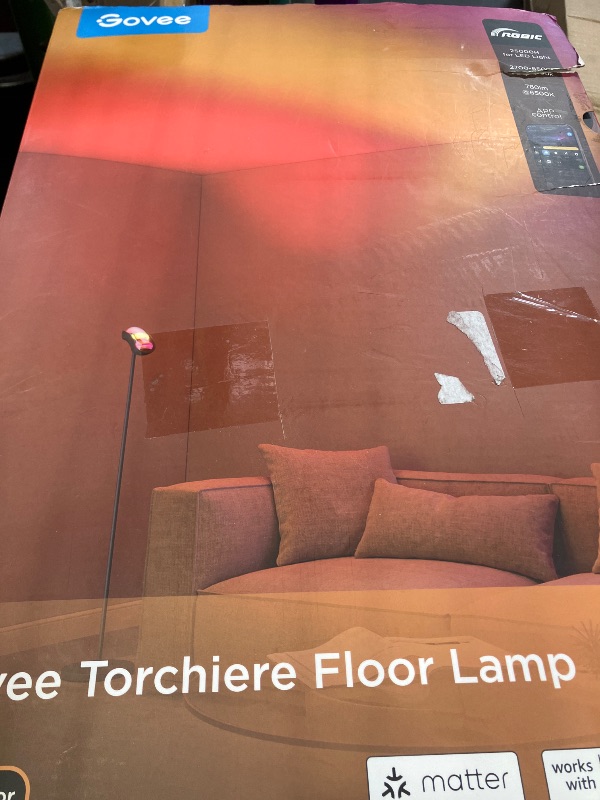 Photo 1 of Govee Torchiere Floor Lamp with Matter, Alexa Compatible, RGBIC Warm Cool White Standing Lamp with 77 Scene Modes, Music Sync, 67" Modern Floor Lamps for Living Room Bedroom, Black, 172 ft² Light Area