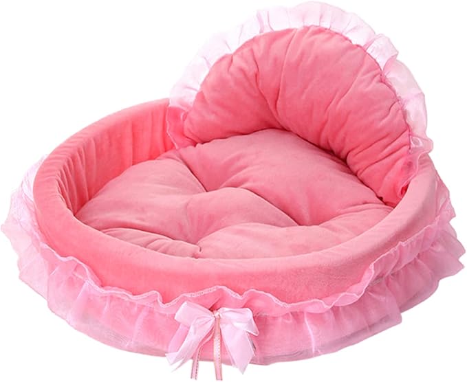 Photo 1 of Pink Dog Bed Washable Princess Cat Couch Soft Plush Pet Sofa Nest Mat Snuggle Kitten Puppy Cave Beds Cute Cozy Kitten Doggy Kennel Cushion Small Medium Dogs Cats Sleeping Pad (L, Pink)