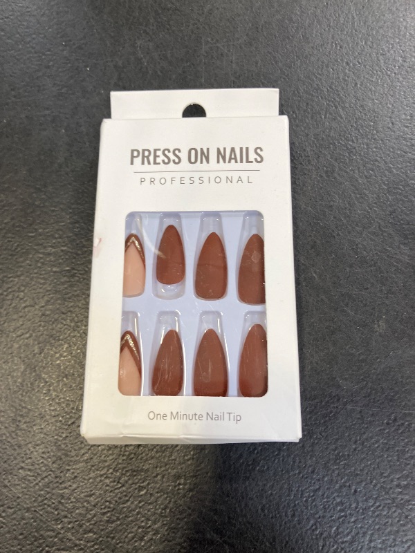 Photo 1 of ANDGING Matte Red Press on Nails Almond Short Medium French Tip fake on Nails with Striped Design Fake Nails for Wedding Birthday Acrylic False Nails Women Girls 24Pc Gel Stick on Nail with fake AL99