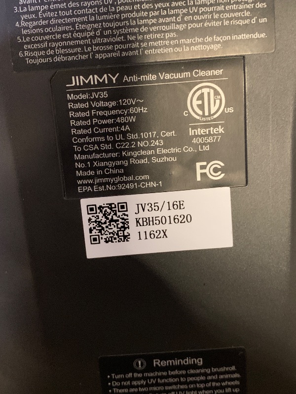 Photo 1 of Jimmy Mattress Vacuum Cleaner, Anti-allergen Bed Vacuum Cleaner with UV-C Light & High Heating Tech, 14Kpa Suction 480W Powerful Handheld Vacuums for Dust & Pet Hair(JV35, Corded)