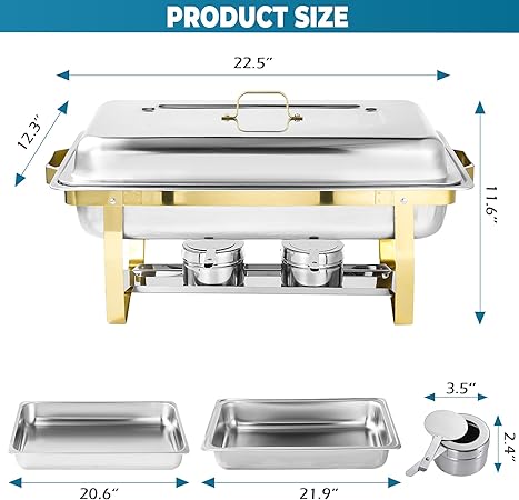 Photo 1 of Calmbee 6 Pcs Chafing Dish Buffet Set, 9 Qt Stainless Steel Buffet Servers and Warmers with Foldable Frame, Food Pan, Fuel Holder and Lid for Home Parties
