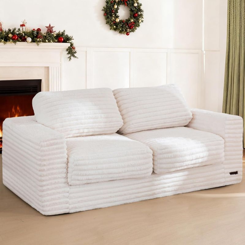 Photo 1 of MAXYOYO Giant Bean Bag Chair for Adults, Upholstered Loveseat Floor Sofa with Pillows and Armrests, Large Bean Bag Sofa Plush Chair Couch for Bedroom Living Room, White
