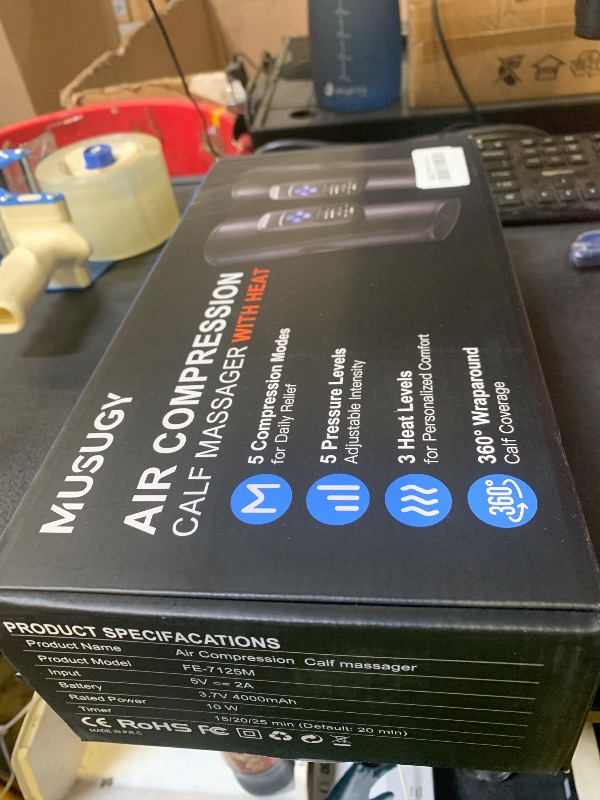 Photo 1 of Musugy Cordless Calf Massager with Heat and Compression : Rechargeable Leg Compression Massager with 5 Modes, 5 Intensities for Pain Relief and Circulation - Calf Massage Device for Muscle Recovery
