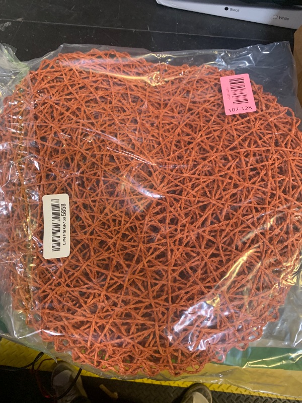 Photo 1 of AHHFSMEI Paper Braided Round Placemats Set of 8 Natural Non-Slip Heat Resistant Table Mats for Dining Tables Woven Indoor & Outdoor Place mats(Burnt Orange,8)