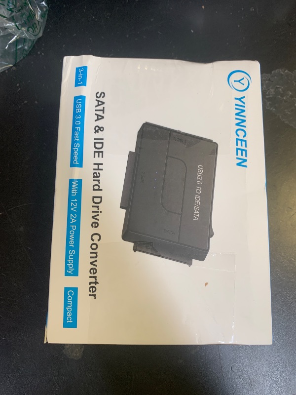View 2 of USB 3.0 to SATA IDE Hard Drive Reader, YINNCEEN External Hard Drive Ultra Recovery Converter Universal Hard Drive Adapter Kit for 2.5/3.5 HDD/SSD Hard Drive Disk, Include 12V/2A Power Adapter