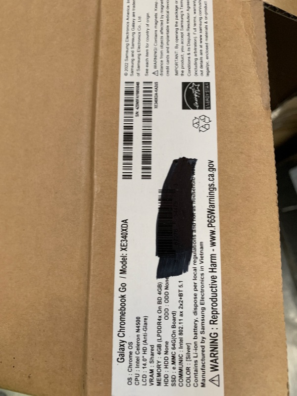 Photo 1 of Samsung 14" Galaxy Chromebook Go Laptop PC Computer, Intel Celeron N4500 Processor, 4GB RAM, 64GB Storage, ChromeOS, XE340XDA-KA2US, Student Laptop, Silver