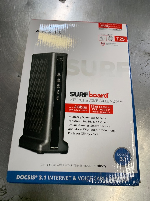 Photo 1 of ARRIS (T25) - Cable Modem - Fast DOCSIS 3.1 Gigabit Cable Modem , Comcast Xfinity Internet & Voice , Two 1 Gbps Ports, 800 Mbps Max with Xfinity Plan