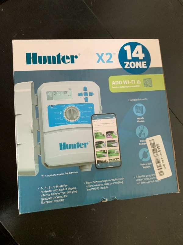 Photo 1 of Hunter X2 14-Station Outdoor Sprinkler Controller, Wi-Fi Capable Smart Irrigation System, Hydrawise Compatible, Weather-Based Scheduling for Lawn and Garden
