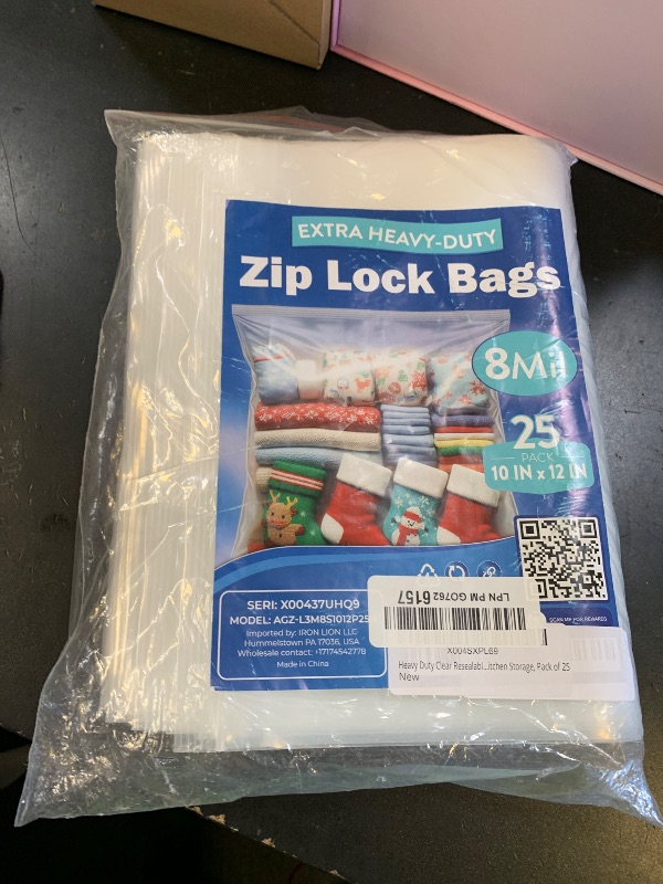 Photo 1 of Peware Heavy Duty Zip Seal Lock Bags, Plastic Waterproof Resealable Clear Zipper Baggies for Food Storage, Parts & Hardware, 8 Mil Thick, 10x12", 25 Pack