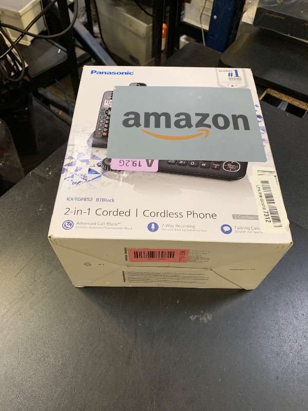 Photo 1 of Panasonic Corded Phone/Cordless Phone with Answering Machine, Advanced Call Block and 2-Way Recording, 2 Handsets Expandable up to 6 Cordless Handsets - KX-TGF852B (Black)