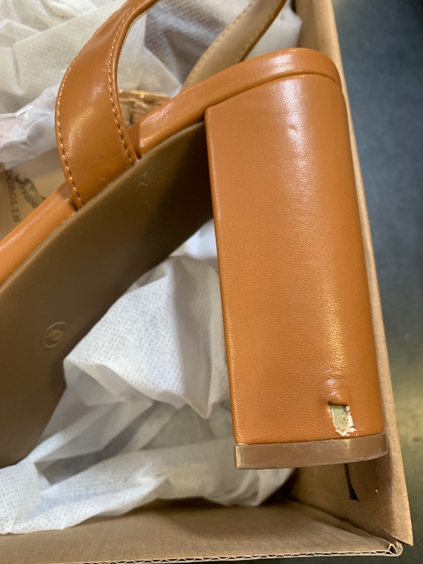 View 3 of DOBOLIN Wide Width Brown Heels for Women Chunky Block Platform Heels Comfortable Dress Shoes Fashion Wedding Party Evening Prom Dance, Size 10
