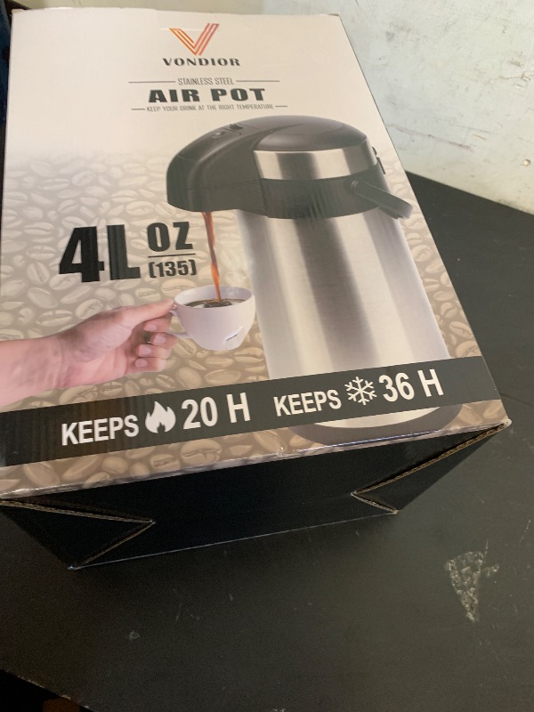 Photo 1 of Airpot Coffee Dispenser with Pump - 140 oz Insulated Stainless Steel Coffee Carafe - Thermal Beverage Dispenser - Coffee Urn for Hot/Cold Water, Party Chocolate Drinks