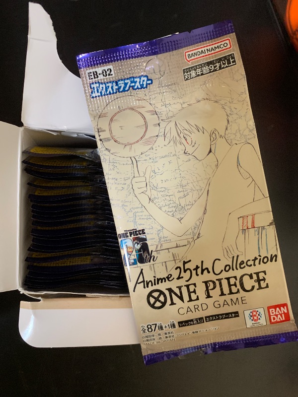 Photo 1 of **OPENED, INCOMPLETE** One Piece Card Game Extra Booster Anime 25th Collection EB-02 Booster Box - 24 Packs (Japanese)