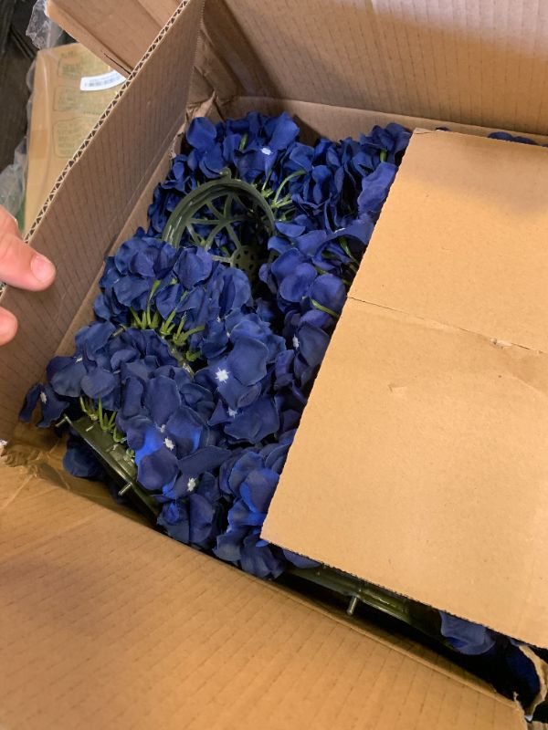 Photo 1 of DIYDOFUN Hydrangea Flower Balls for Centerpieces - 12 PCS Artificial Floral Arrangement with Base, 8.27 Inch Diameter Fake Silk Kissing Ball for Wedding Table Home Party Decor - Navy Blue