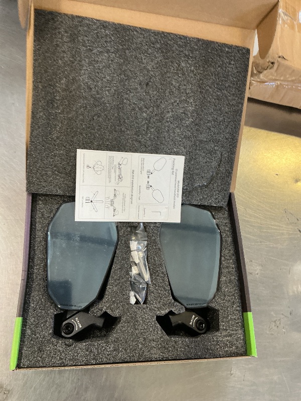 Photo 1 of VAZESWIN Aluminum Alloy Waterproof Motorcycle Mirrors with M8 M10 Bolt, CNC Machining Anti-Glare Blue Lenses Rear View Mirrors, Foldable Multi-Angle Adjustable for Motorcycle ATV Scooter Moped Cruiser