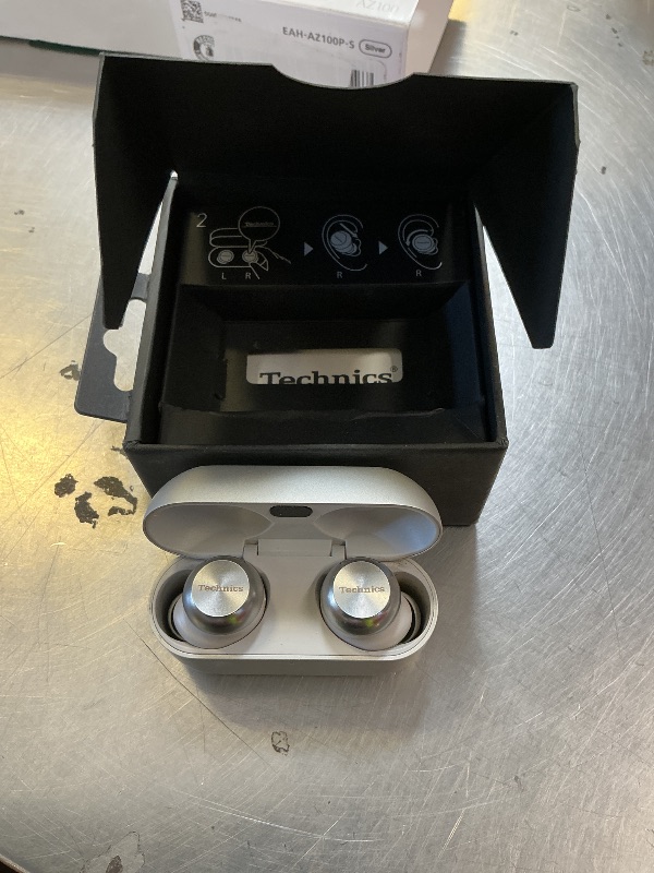 Photo 1 of Technics Reference Class Hi-Fi Wireless Earbuds, Dolby Atmos with Head Tracking, Adaptive Noise Cancelling, 3 Device Multipoint, 10-hr Battery, Wireless Charging, Improved Fit - EAH-AZ100-S (Silver)