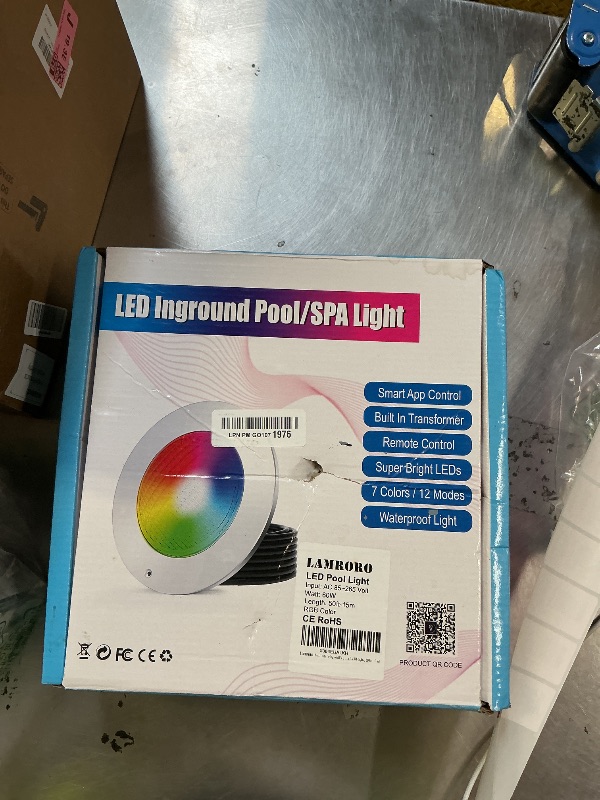 Photo 1 of Lamroro 60W 10 Inch LED Pool Light for Inground Pool, Color Changing Underwater Light with APP/Remote/Controller, 12V Safe Low Voltage, IP68 Waterproof, Fits 10" Wet Niches, 50FT Cord