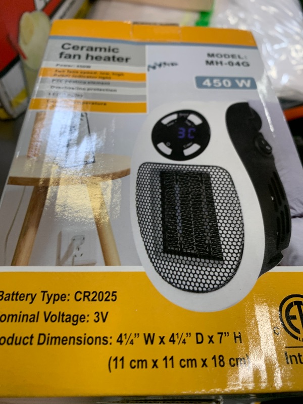 Photo 1 of 450W Mini Space Heater With Temperature Detection, Remote Wall Outlet Electric Space Heater as Seen on TV with Adjustable Thermostat and Timer and Led Display, Compact for Office Room RV (Smart-White)