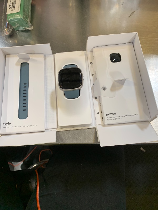 Photo 1 of Fitbit Versa 4 Fitness Smartwatch with Daily Readiness, GPS, 24/7 Heart Rate, 40+ Exercise Modes, Sleep Tracking and more, Waterfall Blue/Platinum, One Size (S & L Bands Included)