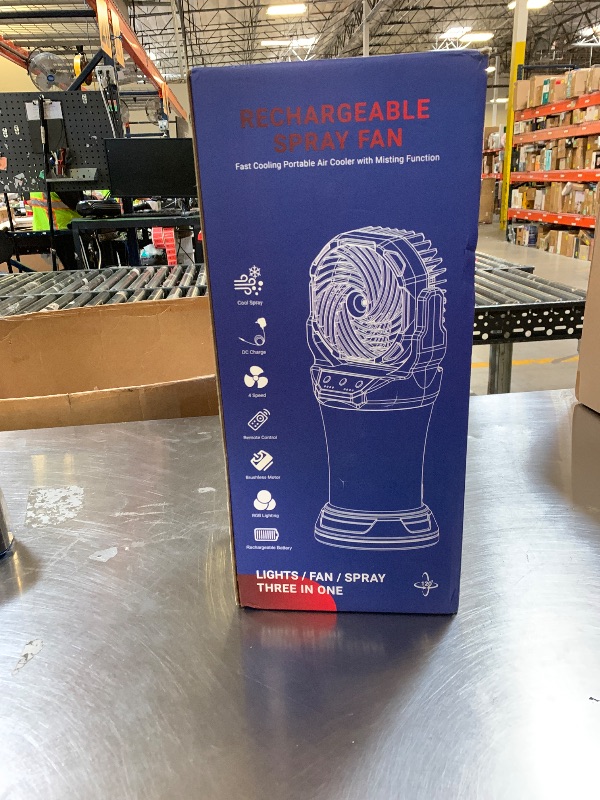 Photo 1 of Wilody Misting Fan Portable Camping Fan Battery Powered with Remote Control, RGB Ambient Light with 2L Bucket, Battery Indicator, 120° Auto Oscillating, Timing Function, Grip Handle(Black)