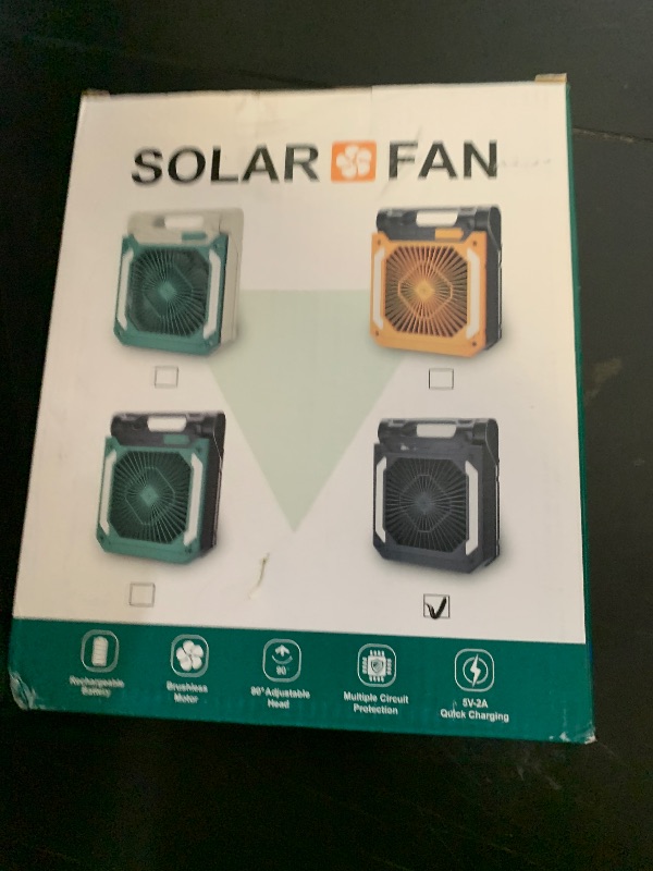 Photo 1 of NON-FUNCTIONAL, PARTS ONLY--------------------------------------20000mAh Portable Fan Rechargeable with Solar Panel 2-in-1, 3 Speeds Cordless Battery Powered Fan with Led Lantern,Timer, Quiet USB-C Table Fan for Travel Tent Hurricane Office Home Bedroom (