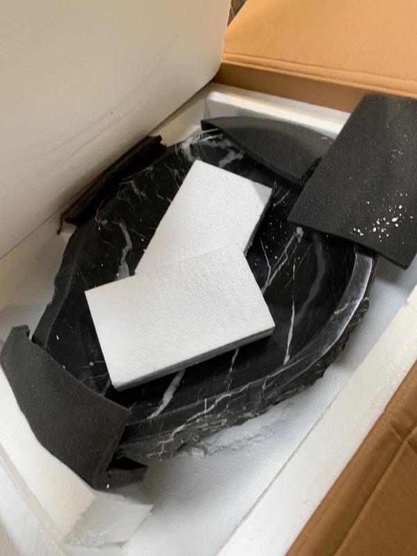 View 3 of Organic Freeform Hand-Carved Black Marble Vessel Sink – Stone Sink with Chiseled Exterior & Natural White Veining – One-of-a-Kind Rustic Luxury Bathroom Sink