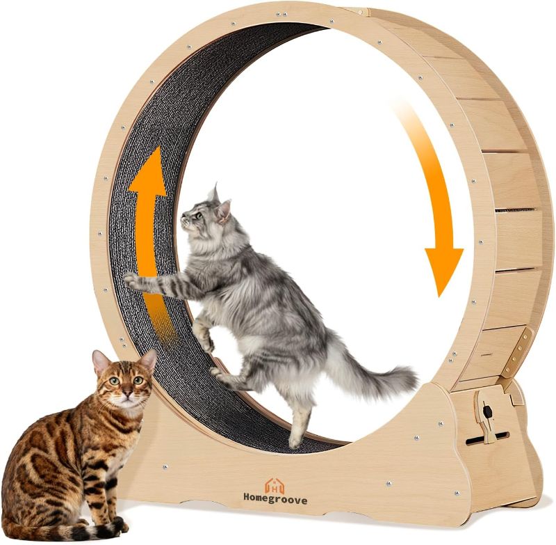 View 2 of Homegroove XXXL Giant Cat Wheel, 59"/150cm Extra Large Cat Exercise Wheel for Maine Coon & Large Cats - Spinal Alignment Design, Solid Wood Cat Treadmill with Safety Lock & Anti-Pinch Gap