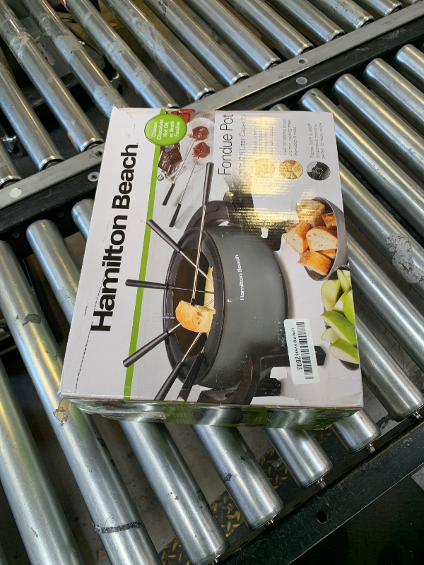 Photo 1 of Hamilton Beach 12 Cup Electric Fondue Pot Set with Temperature Control, 6-Color Coded Forks, for Cheese, Chocolate, Hot Oil, Broth, 3 Quart PFAS-Free Nonstick Interior, Gray (86202)