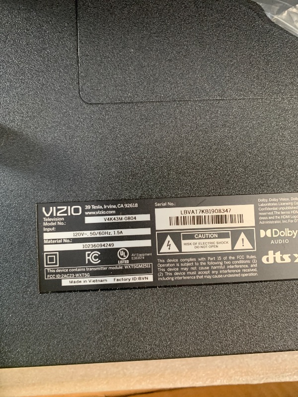 Photo 1 of VIZIO 43-inch 4K UHD LED Smart TV w/Dolby Vision HDR, WiFi 6, Bluetooth Headphone Capable, Apple AirPlay, Google Cast Built-in (V4K43M-08, New)