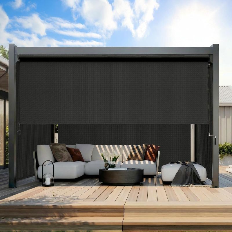 Photo 1 of Outdoor Roller Shade, 420GSM New Material Sun Shades Outdoor Patio with 95% UV Protection, Cordless Aluminum Outdoor Blinds with Crank Handle, Patio Shade for Patio, Privacy Protection, 8'W X 8'H