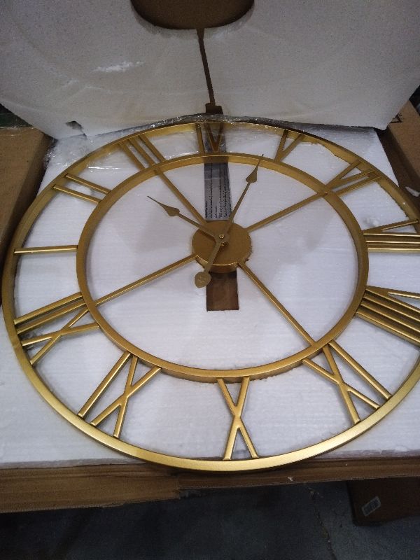 Photo 1 of 1st owned Large Wall Clock Metal Retro Roman Numeral Clock, Modern Round Wall Clocks Almost Silent, Easy to Read for Living Room/Home/Kitchen/Bedroom/Office/School Decor (Gold, 24 Inch)