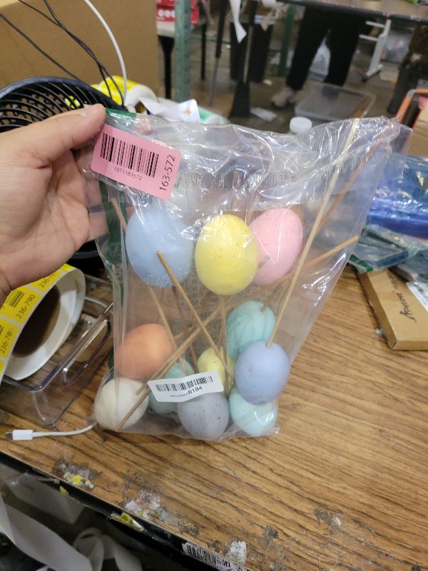 Photo 1 of 12 Pcs Easter Picks Faux Foam Easter Egg Picks Decorative Pastel Speckled Easter Egg Stems 10.6" Tall for Spring Easter Basket Bouquets Floral Arrangement Centerpiece Wreath