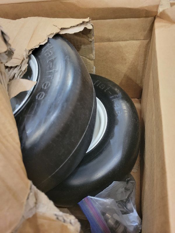 View 2 of 2 Pcs 13×6.50-6" Lawn Mower Tires Flat Free, with Precision 3/4" & 5/8" Bearing, 13x6.50-6 Zero Turn Lawn Mower Front Tires for Commercial and Residential Garden Lawn, 4"- 8.2" Centered Hub