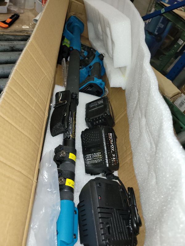Photo 1 of 2-in-1 Electric Pole Saws for Tree Trimming, 6 Inch Mini Chainsaw Cordless with Extension Pole, 2 x 4000mAh Batteries,Battery Powered Pole Chain Saw, Tree Trimmer Limb Branch Cutter Pruner (Blue)