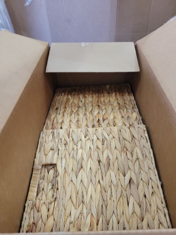 Photo 1 of 12x12in Storage Baskets Set of 4 Water Hyacinth Baskets,Foldable Handwoven Storage Cubes,Wicker Cube Baskets Laundry Organizer Totes for Home