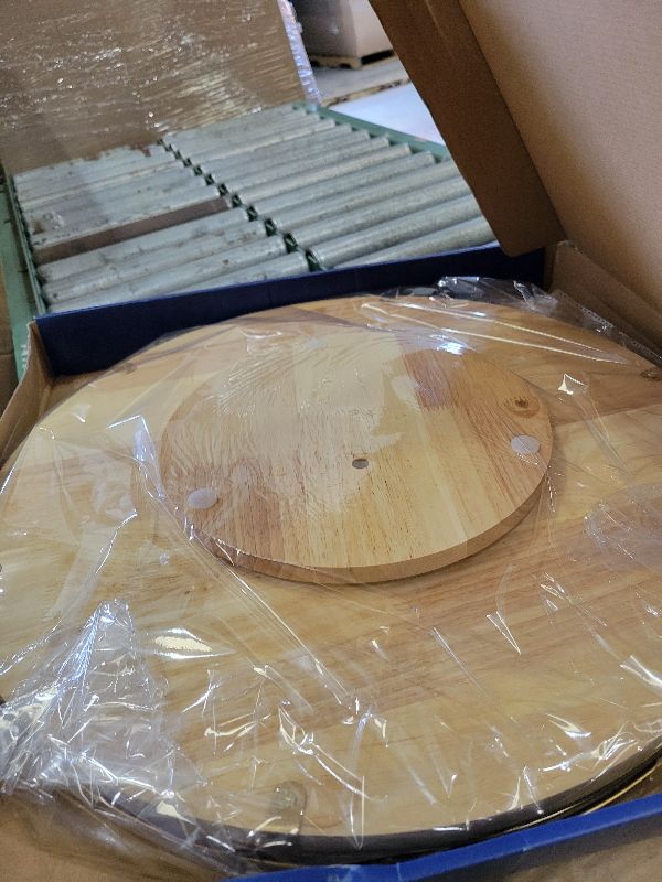 Photo 1 of 18 Inch Rustic Lazy Susan Turntable – Solid Oak & Iron Wood Rotating Tray for Dining Table, Kitchen Counter, Coffee Table – Farmhouse Style Large Wooden Lazy Susan Organizer for Home Décor