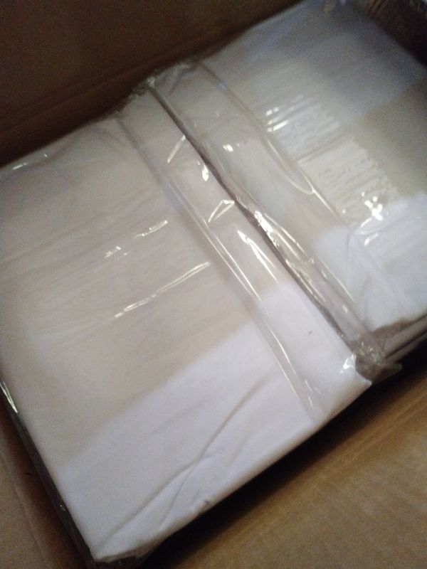 Photo 1 of 12 Pack White Polyester Tablecloths - 90 inch Round Table Covers, Waterproof, Stain Resistant, Washable for Wedding, Party, Buffet, Camping