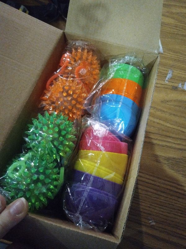 Photo 1 of 12 Pcs 2.4" Light Up Spiky Balls LED Flashing Squeaky Sensory Fidget Toys Stress Relief Bouncy Balls for Kids Boys Girls Teens Classroom Prizes Birthday Gifts Goodie Bag Stuffers Carnival Party Favors