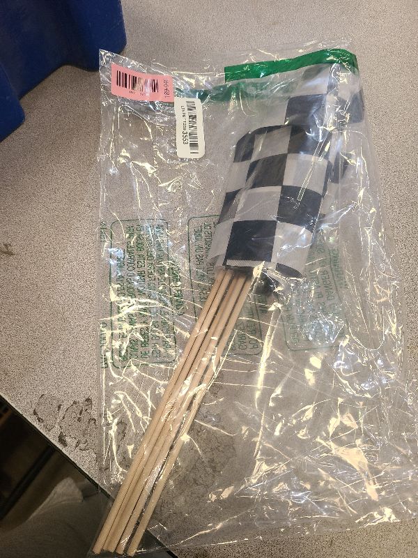 Photo 1 of 12 Pack 8×12 Inch Black and White Checkered Racing Flags Small Mini Race Car Hand Flags on Stick for Outdoor Decorations