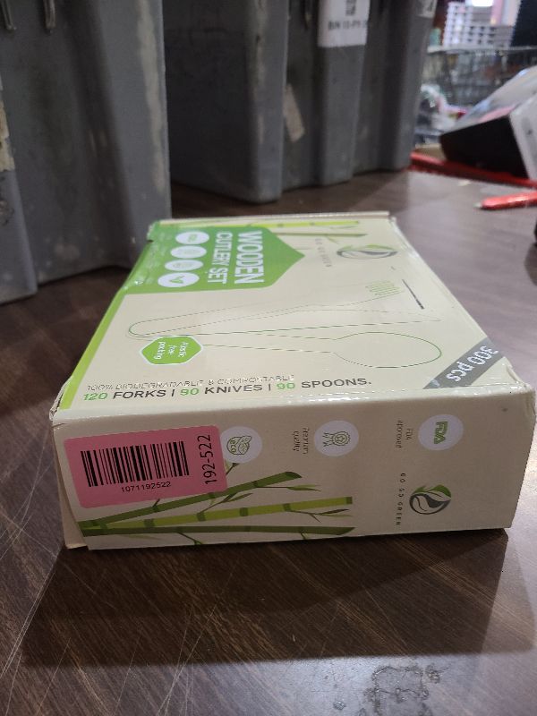 Photo 1 of 100% Compostable Cutlery Set - 300 Pieces Wooden Compostable Utensils [120 Forks, 90 Knives, 90 Spoons] - Disposable Wooden Cutlery, Eco Friendly Forks And Spoons Disposable Cutlery Set Party Utensils