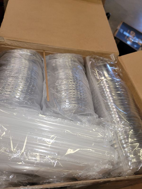Photo 1 of 100PCS 12 oz Disposable Plastic Cups with Flat Lids and Clear Straws, Round Bottom To Go Iced Coffee Cups, Small Sturdy Drink Cups for Soda, Smoothies, Cold Beverage, Juice Bars, Takeout, Office
