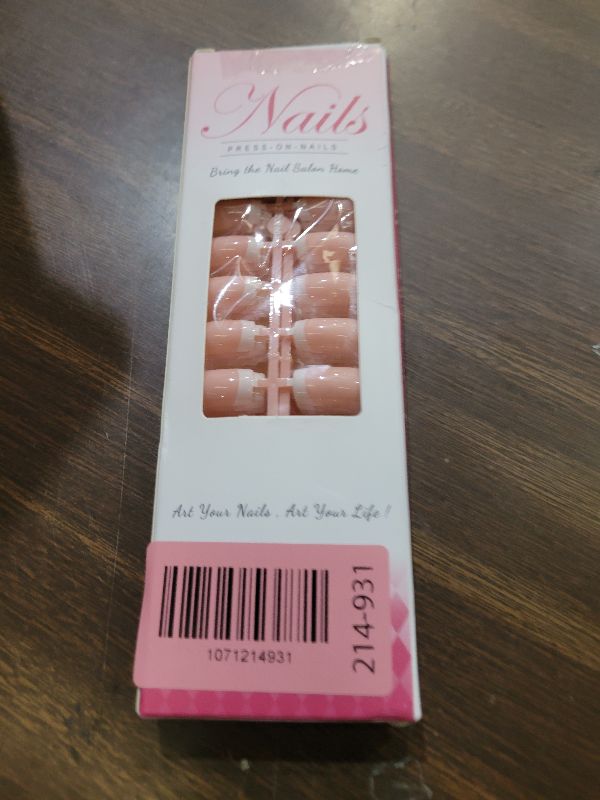 Photo 1 of 120pcs 5 Set White French Tip Press on Nails Medium Square Fake Nails Pink False Nails, IKISKT French Press ons Square Nail Acrylic Artificial Nail with Adhesive Tab for Women Girls