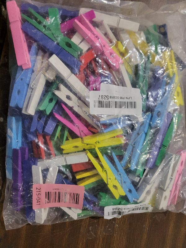 View 2 of 100pcs Colored Clothespins Wooden Heavy Duty Clothes Pins with Strength Spring - Wood Clips for Crafts Pictures Classroom Photos, 3inch, Random Colors
