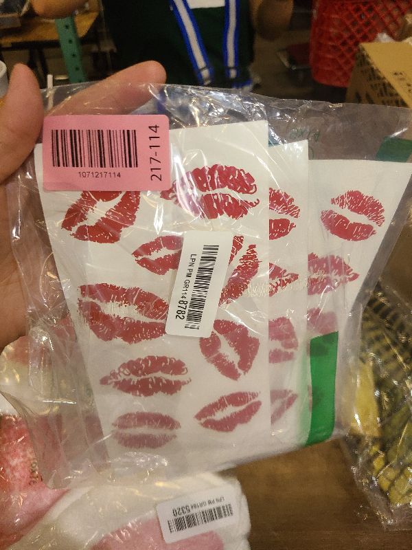 Photo 1 of 12 Sheets Kiss Tattoos Temporary Stickers, 108 Pcs Red Kiss Lip Print Waterproof Fake Tattoo for Women Girls Kids Face Body Halloween Valentine Gifts, Vampire Makeup, Party Favors, Decorations