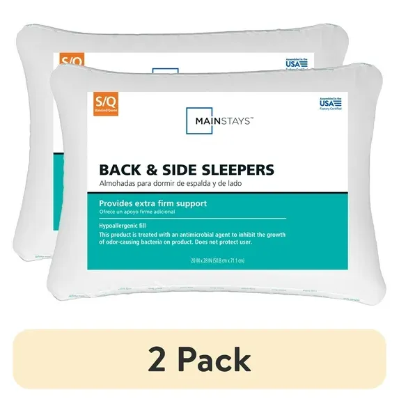 Photo 1 of (2 pack) Mainstays Back & Side Sleeper Bed Pillow, Standard/Queen - Extra Firm Support