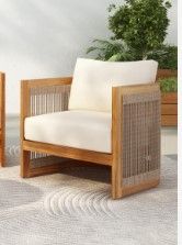 Photo 1 of **ONLY 1 OF 3 BOXES**Christopher Knight Home Nesbit 4 Pieces Conversation Set, Acacia Wood Chat Set, Woven Rope Loveseat and Accent Chairs, Slat Panel Coffee Table, Patio Furniture Set for Backyard Balcony Garden, Beige