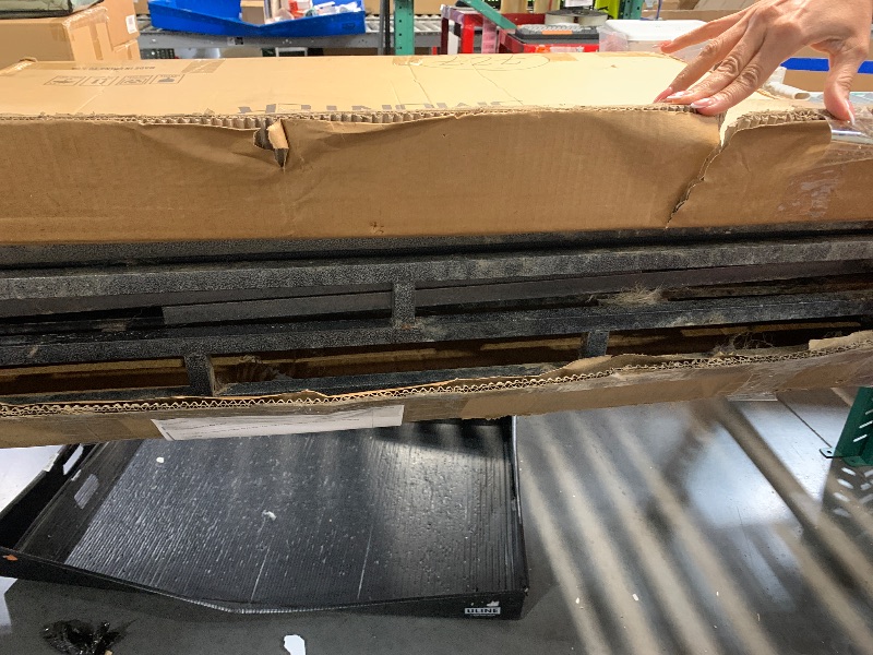 Photo 1 of ** HEAVILY DIRTY, HEAVILY USED** SMONTER 46" Heavy Duty Dog Crate Strong Metal Pet Kennel Playpen with Two Prevent Escape Lock, Large Dogs Cage with Wheels, Y Shape, Dark Silver …