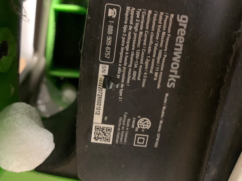 Photo 1 of ***MISSING PARTS***
Greenworks Pro Brushless 3000 PSI (CSA Certified) 2.0 GPM Max / 1.1 GPM Electric Pressure Washer (Foldable Handles, Rugged Steel Frame, 25 FT Hose, 35 FT GFCI Power Cord)